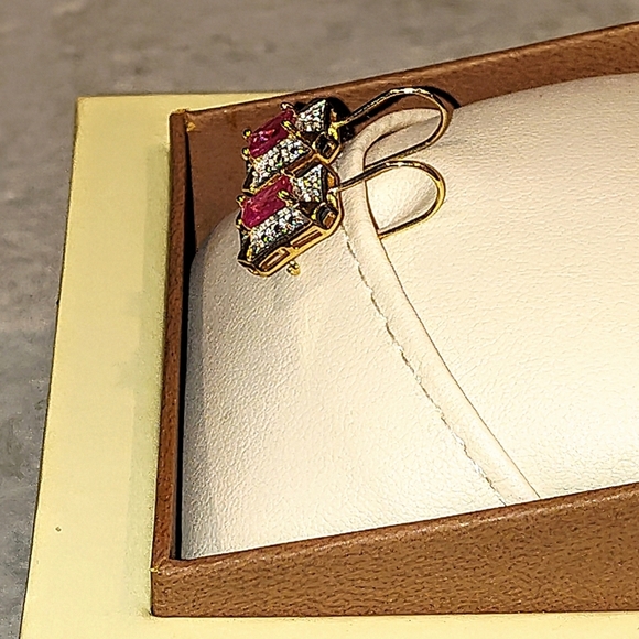 14K GOLD VERMILE 1ct NATURAL PINK EMERALD CUT SAPPHIRE EARRINGS LATCH BACK - Picture 11 of 15